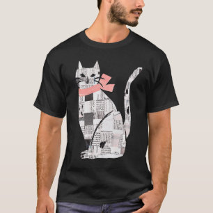 Collage Paper Cat with Pink Ribbon Cat Cat Mum Ca T-Shirt