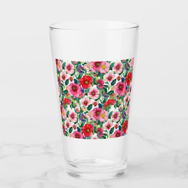 Collage, pattern of painted flowers, watercolor 2 glass (Front)