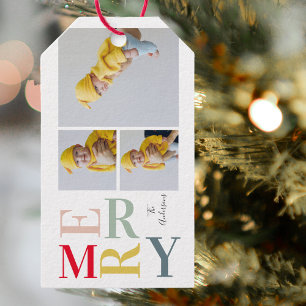 Collage Photo And Colorful Merry   Happy Holiday Gift Tags
