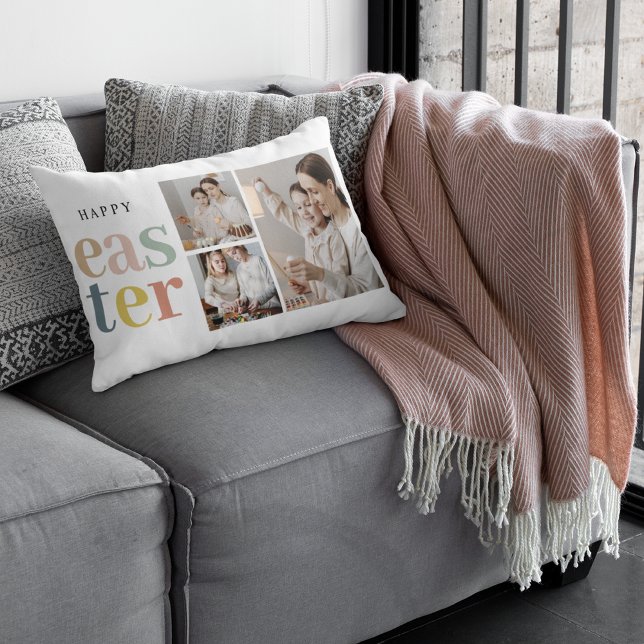 Collage Photo And Colourful Easter | Holiday Gift Lumbar Cushion (Creator Uploaded)