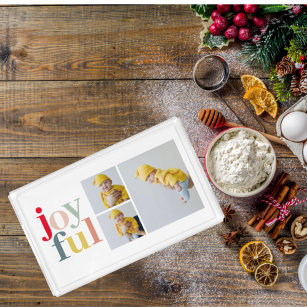 Collage Photo And Colourful Joyful   Holiday Gift Acrylic Tray
