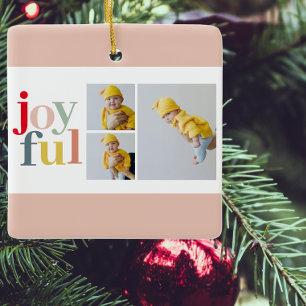 Collage Photo And Colourful Joyful Holiday Gift Ceramic Ornament
