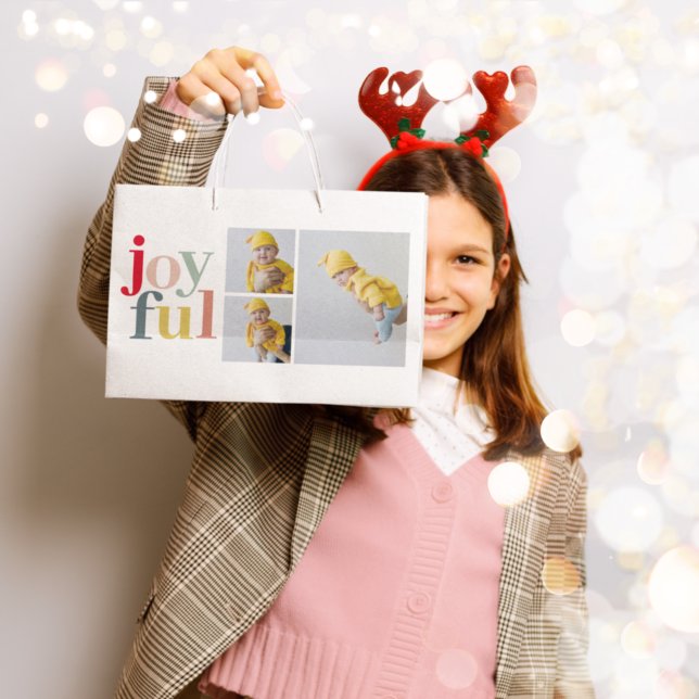 Collage Photo And Colourful Joyful | Holiday Gift Large Gift Bag (Creator Uploaded)