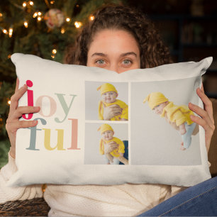 Collage Photo And Colourful Joyful Holiday Gift Lumbar Cushion