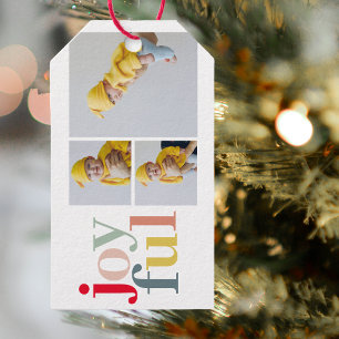 Collage Photo And Colourful Joyful Holiday Gift Tags