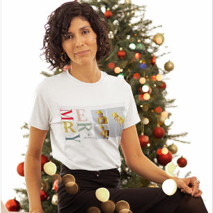 Collage Photo And Colourful Merry   Happy Holiday T-Shirt