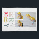 Collage Photo And Colourful Merry | Happy Holiday Tea Towel<br><div class="desc">Collage Photo And Colourful Merry | Happy Holiday</div>