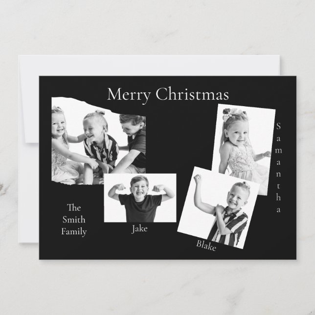 Collage Photo B/W Flat Holiday Card (Front)