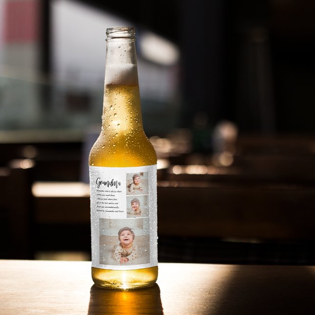 Collage Photo & Best Grandma Ever Best Beauty Gift Beer Bottle Label (Creator Uploaded)