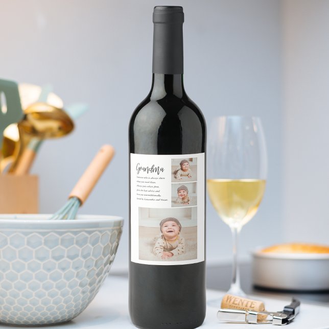 Collage Photo & Best Grandma Ever Best Beauty Gift Wine Label (Creator Uploaded)