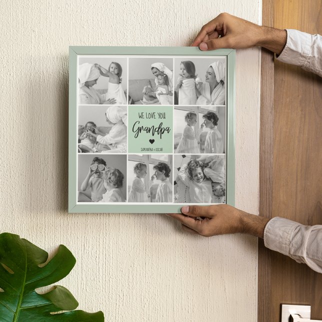 Collage Photo Best Grandpa Ever Pastel Mint Gift Poster (Creator Uploaded)