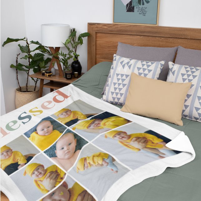 Collage Photo | Colourful Blessed Holiday Gift Fleece Blanket (Creator Uploaded)