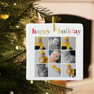 Collage Photo Colourful Happy Holiday Ceramic Ornament