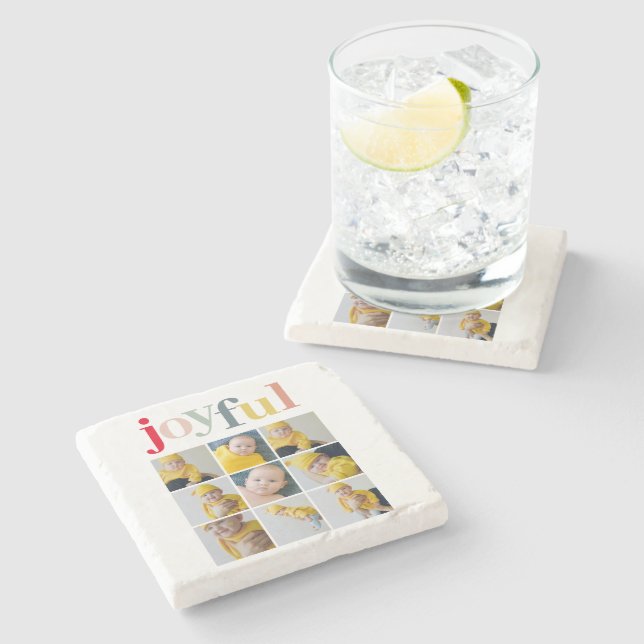 Collage Photo | Colourful Joyful Holiday Gift Stone Coaster (Side)