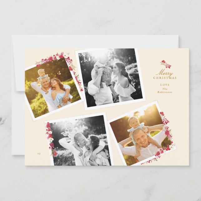 collage photo frames watercolor botanical floral holiday card (Front)