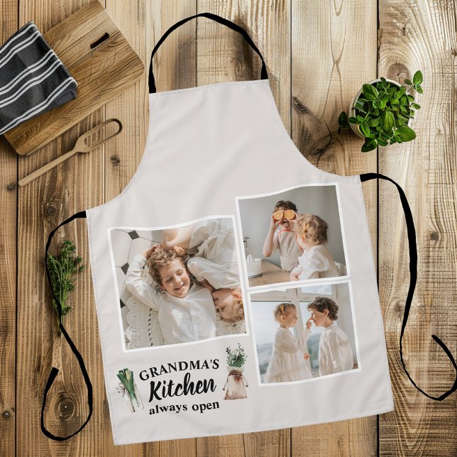 Collage Photo & Grandma Kitchen Is Always Open Apron (Creator Uploaded)