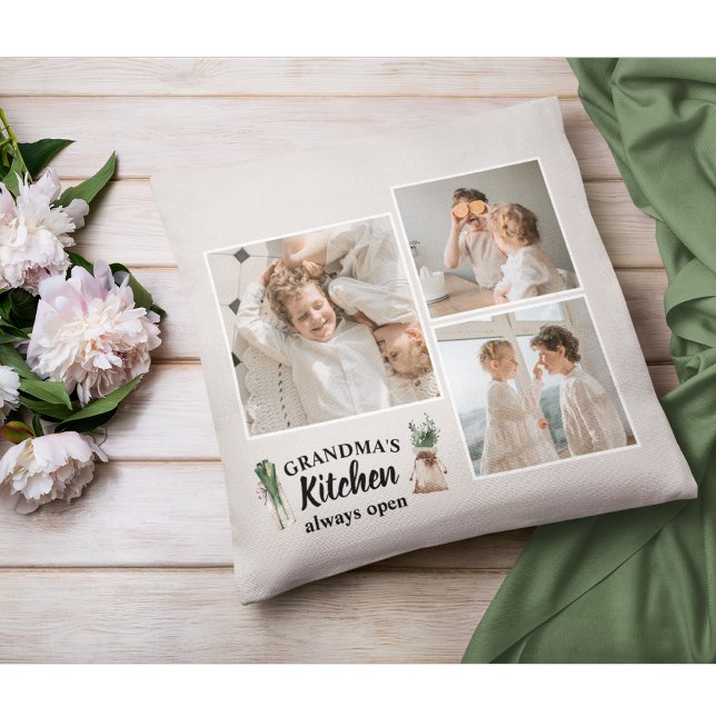 Collage Photo & Grandma Kitchen Is Always Open Cushion (Creator Uploaded)