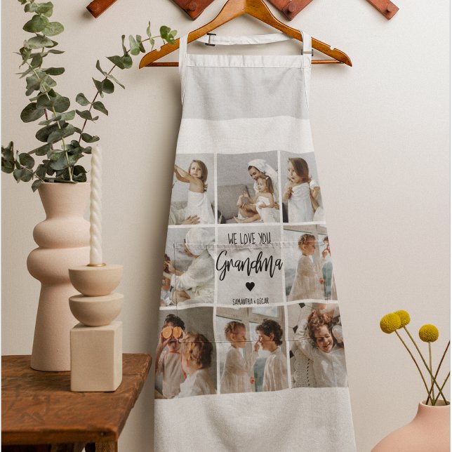 Collage Photo Grey We Love You Grandma Best Gift Apron (Creator Uploaded)