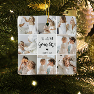 Collage Photo Grey We Love You Grandma Best Gift  Ceramic Ornament