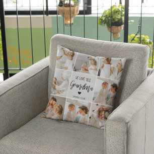 Collage Photo Grey We Love You Grandma Best Gift  Cushion