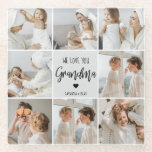 Collage Photo Grey We Love You Grandma Best Gift  Glass Coaster<br><div class="desc">"Collage Photo Grey We Love You Grandma Best Gift" is likely a description for a photo frame or display that features a collage of photos in shades of grey with the words "We Love You Grandma" prominently displayed. This would make for a thoughtful and sentimental gift for a grandmother on...</div>