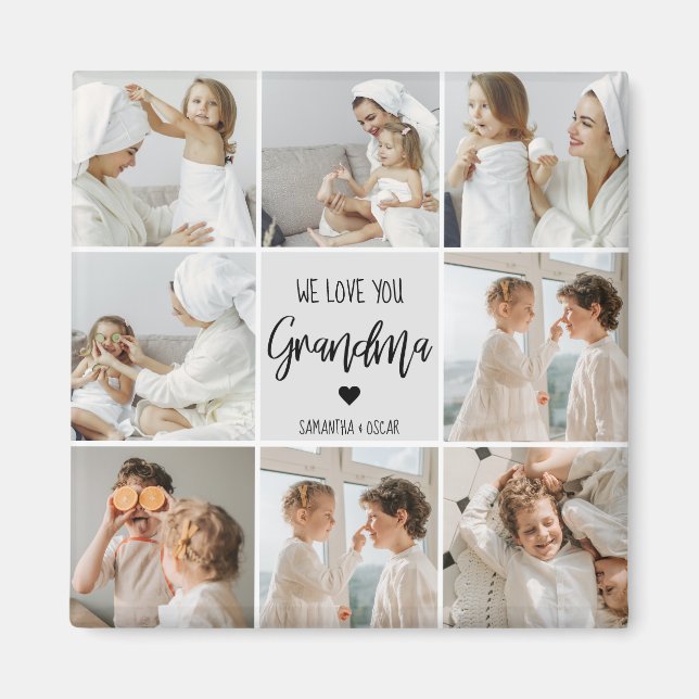 Collage Photo Grey We Love You Grandma Best Gift Magnet (Front)
