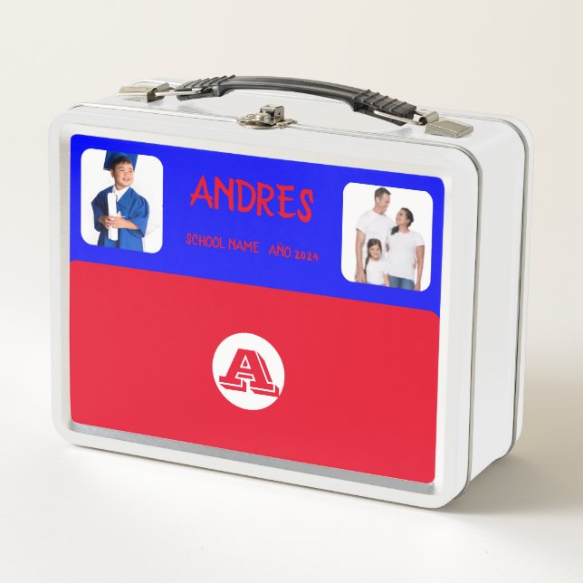 COLLAGE photo Lunchbox BLUE RED To Customise (Front)