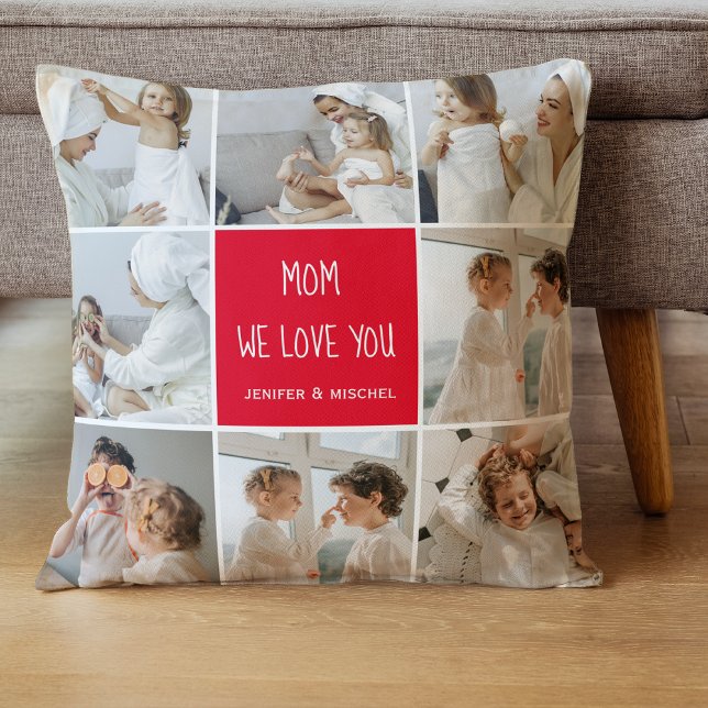 Collage Photo Mum Red We Love You Best Mother Gift Cushion (Creator Uploaded)