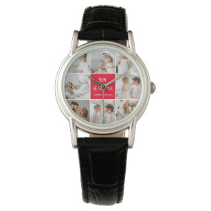 Collage Photo Mum Red We Love You Best Mother Gift Watch