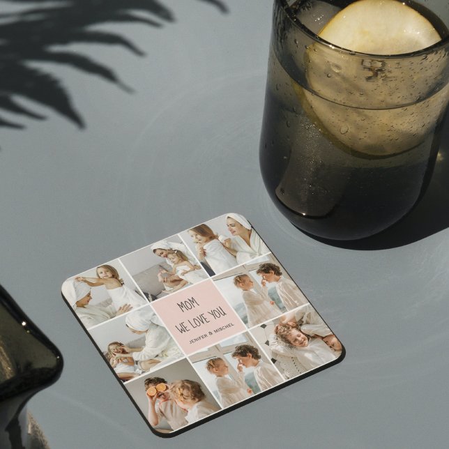 Collage Photo Mum We Love You Best Mother Gift Glass Coaster (Creator Uploaded)