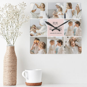 Collage Photo Mum We Love You Best Mother Gift Square Wall Clock
