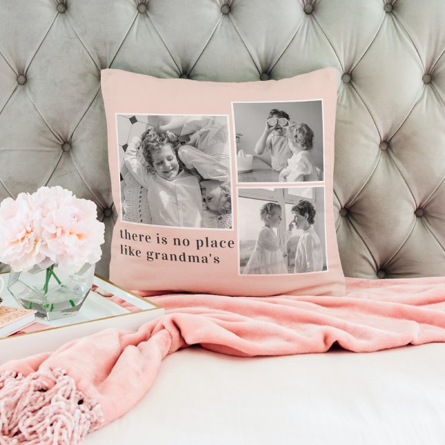 Collage Photo Pastel Pink Best Grandma Gift Cushion (Creator Uploaded)