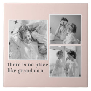 Collage Photo Pastel Pink Best Grandma Gift Tile