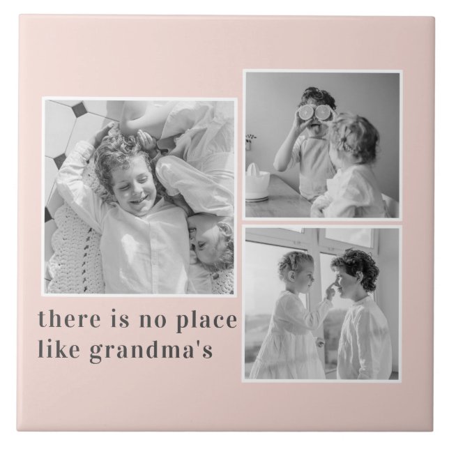 Collage Photo Pastel Pink Best Grandma Gift Tile (Front)