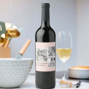 Collage Photo Pastel Pink Best Grandma Gift Wine Label