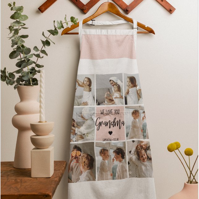 Collage Photo Pink We Love You Grandma Best Gift Apron (Creator Uploaded)