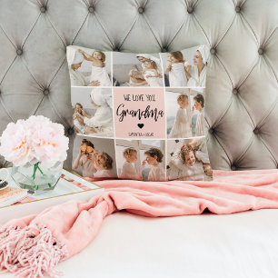 Collage Photo Pink We Love You Grandma Best Gift Cushion