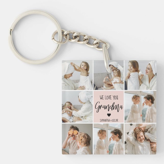 Collage Photo Pink We Love You Grandma Best Gift Key Ring (Front)