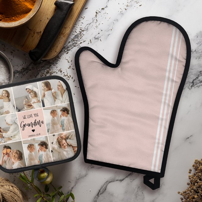 Collage Photo Pink We Love You Grandma Best Gift Oven Mitt & Pot Holder Set (Creator Uploaded)