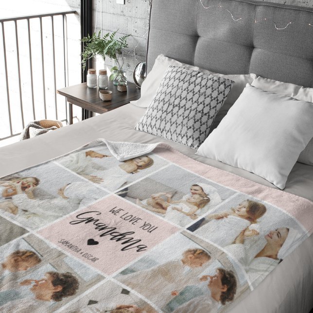 Collage Photo Pink We Love You Grandma Best Gift Sherpa Blanket (Creator Uploaded)