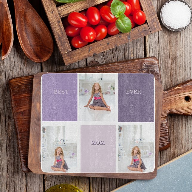 Collage Photo Purple Best Mom Ever Gift Cutting Board (Creator Uploaded)