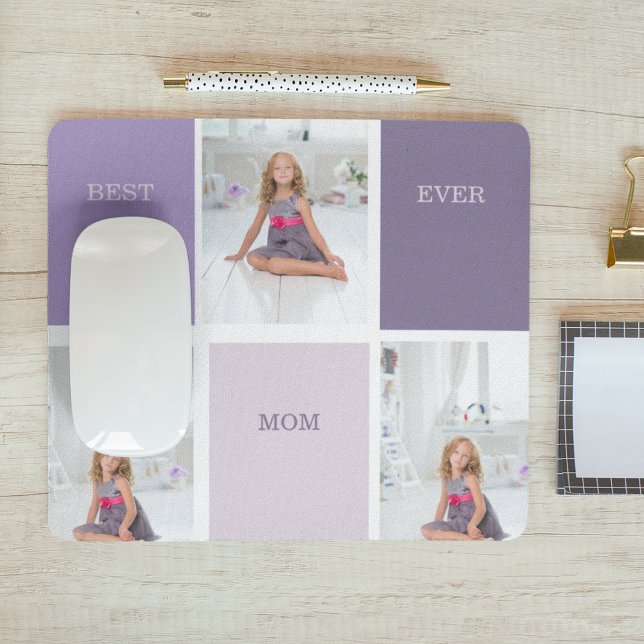 Collage Photo Purple Best Mum Ever Gift Mouse Mat (Creator Uploaded)