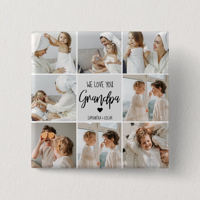 Collage Photo | We Love You Grandpa Gift  15 Cm Square Badge (Front)