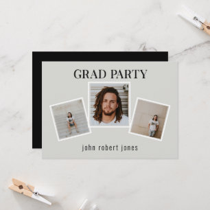 Collage Photos Tan & Black Graduation Party Invitation
