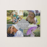 Collage photos with family name, 4 pictures jigsaw puzzle<br><div class="desc">Customise this puzzle with their family photos as a fun gift. Change all the photos and family name. *Please don't hesitate to contact me if you need any assistance with my designs. It's easy enough to transfer an existing style to another Zazzle product, just let me know. I'm happy to...</div>