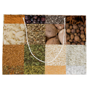 Collage set of spices and food ingredients large gift bag