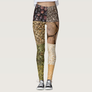 Collage set of spices and food ingredients leggings