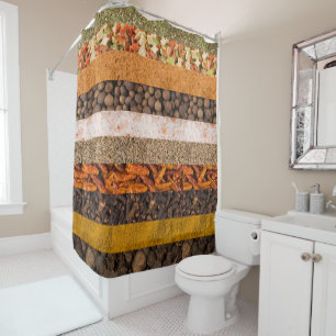Collage set of spices and food ingredients shower curtain