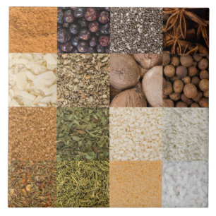 Collage set of spices and food ingredients tile