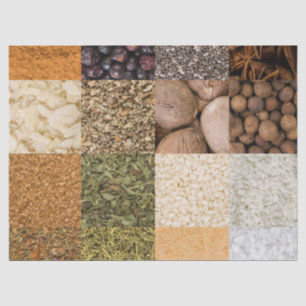 Collage set of spices and food ingredients tissue paper